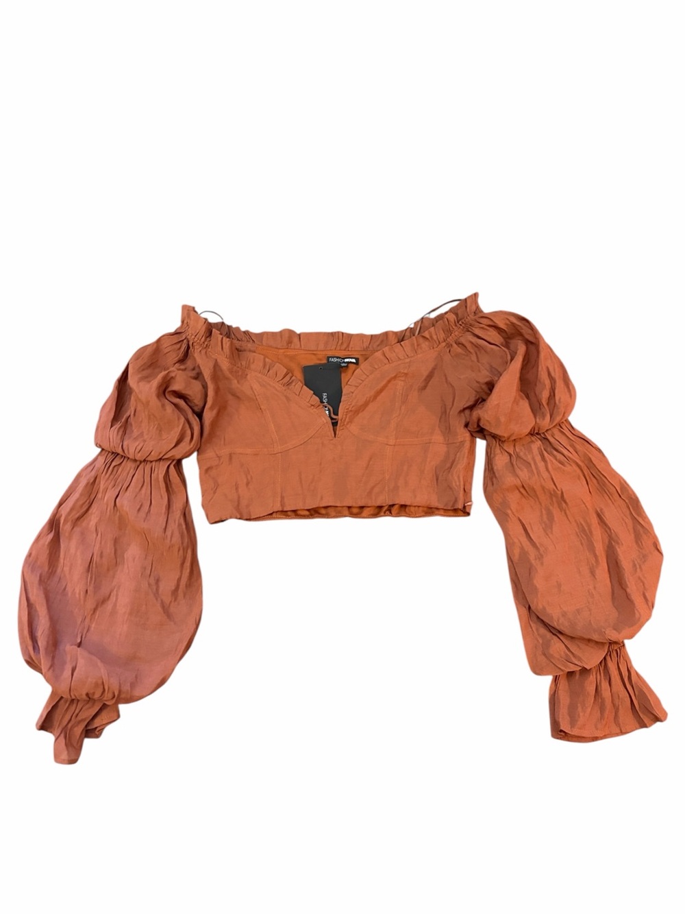 NWT FashionNova Pirate Ren Faire Rust Orange Off-Shoulder Puff Sleeve Crop Top L